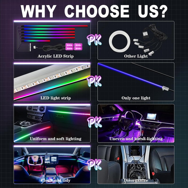 WEBUPAR Dreamcolor Acrylic Interior Car Light 10 in 1 Automotive Ambient Light Kits with APP Control 16 Million Color 175 inches Fiber Optic Car LED Strip Light, RGB Music Sync Sound Activated Neon Car Light - Image 2